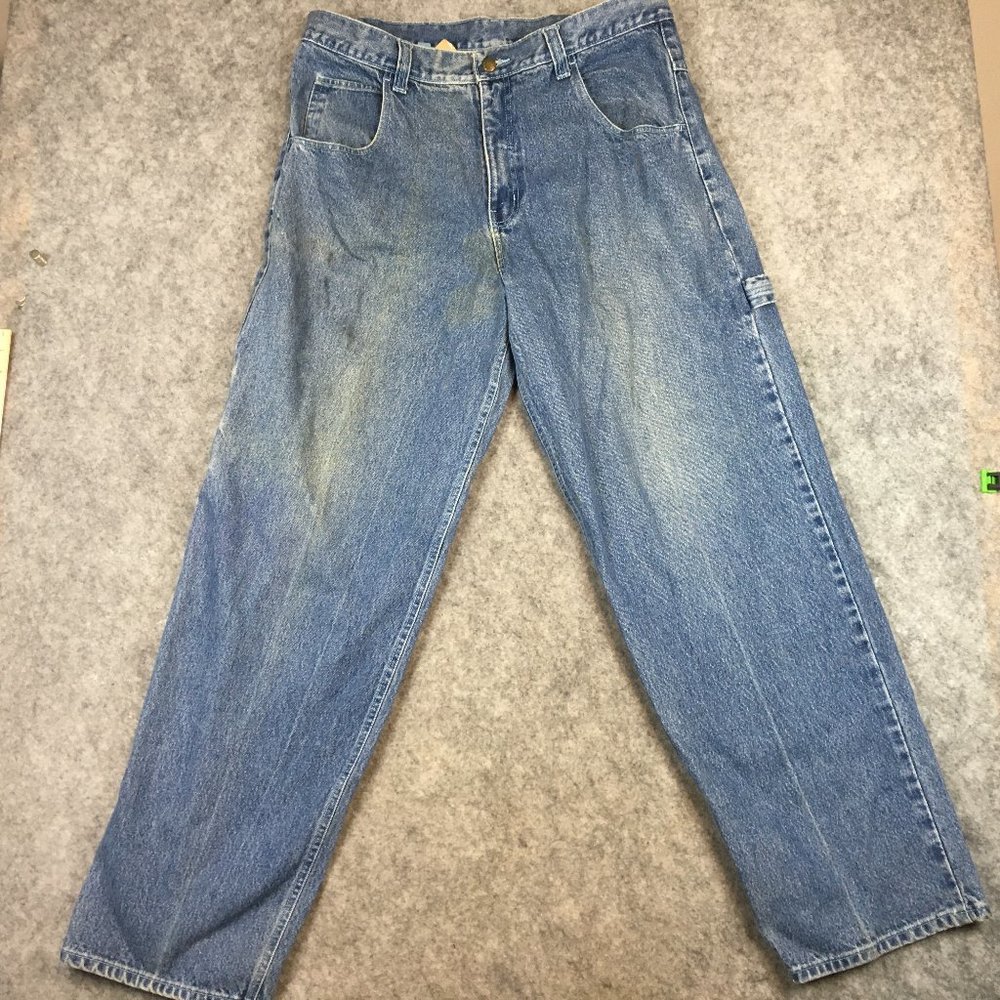 Vintage Fubu Jeans 38 Men Y2K 90s Hip Hop Embroidered Logo Baggy Carpenter Loose - Picture 2 of 15